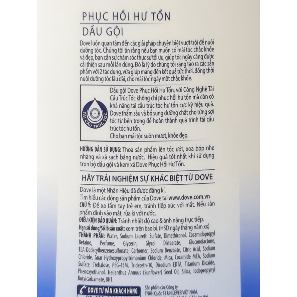 Dầu Gội Dove Phục Hồi Hư Tổn 880g