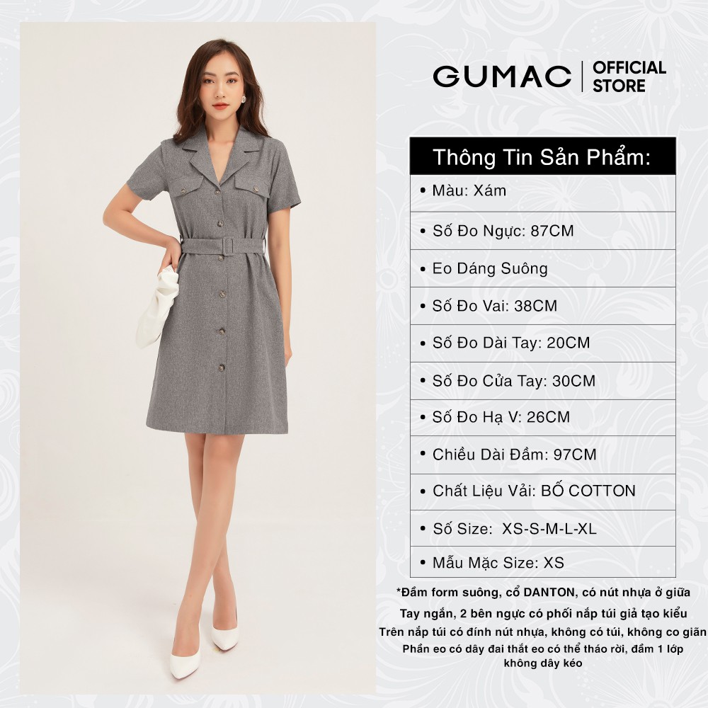 Đầm suông nữ GUMAC cổ vest trẻ trung, màu xám đủ size DB1171 | BigBuy360 - bigbuy360.vn