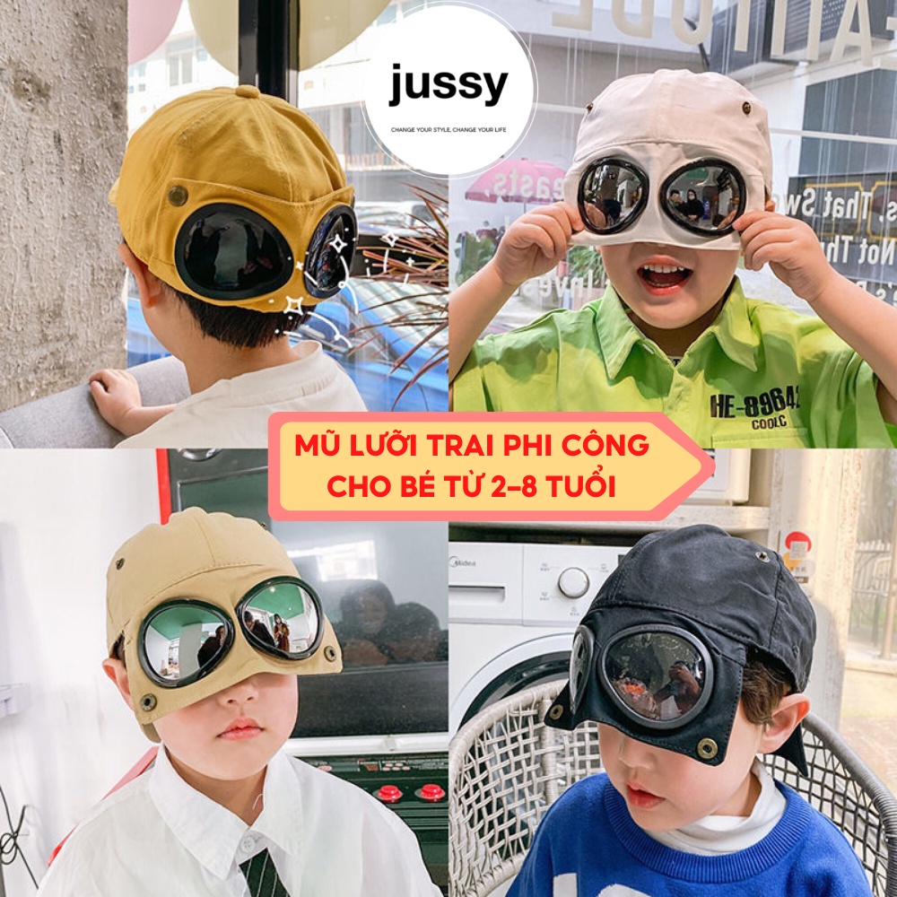 Mũ Lưỡi Trai Phi Công Cho Bé Từ 2-10 Tuổi Jussy Fashion Kiểu Mũ Phi Công Có Kính Hot Trend Form Mềm Vải Cotton