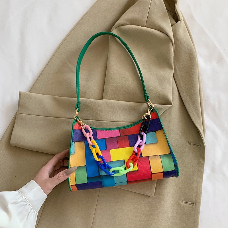 Túi Xách Đeo Vai Kiểu Vuông Nhỏ Phối Dây Xích Thời Trang Sành Điệu