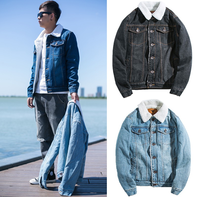 Áo khoác denim lót bông cao cấp cho nam 2018