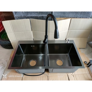   CHẬU ĐÚC NANO  Chậu Rửa Chén Bát Inox 304 phủ NANO đen KT 82x45 
