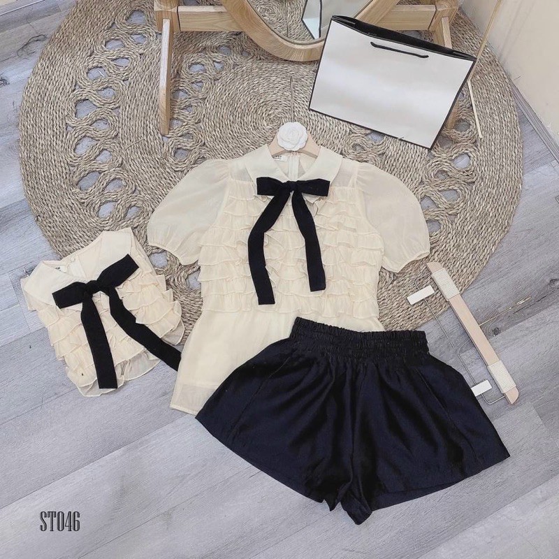 [Mã FAGREEN245 giảm 10% tối đa 30K đơn 99K] Sét áo sơ mi bèo nơ quần váy đen | BigBuy360 - bigbuy360.vn