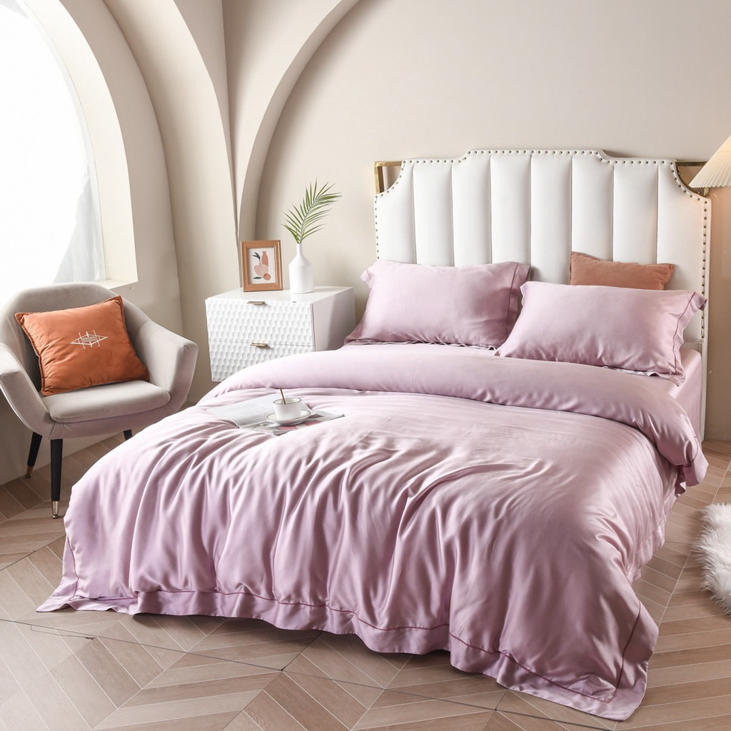 Bộ Chăn Ga Gối Lụa Tencel Cao Cấp Sang Xịn Mịn Mát Gồm Chăn Drap Gối Sét 4 Món - Nhập Khẩu Chính Hãng