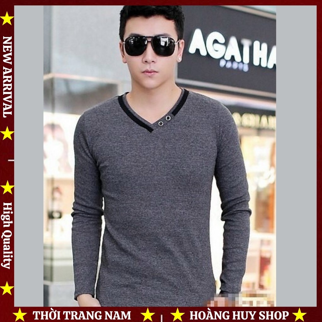 Áo Thun Nam Tay Dài H&H-RKL01 Cổ Tim, Chất Liệu 100% Cotton Cao Cấp - 4 Màu