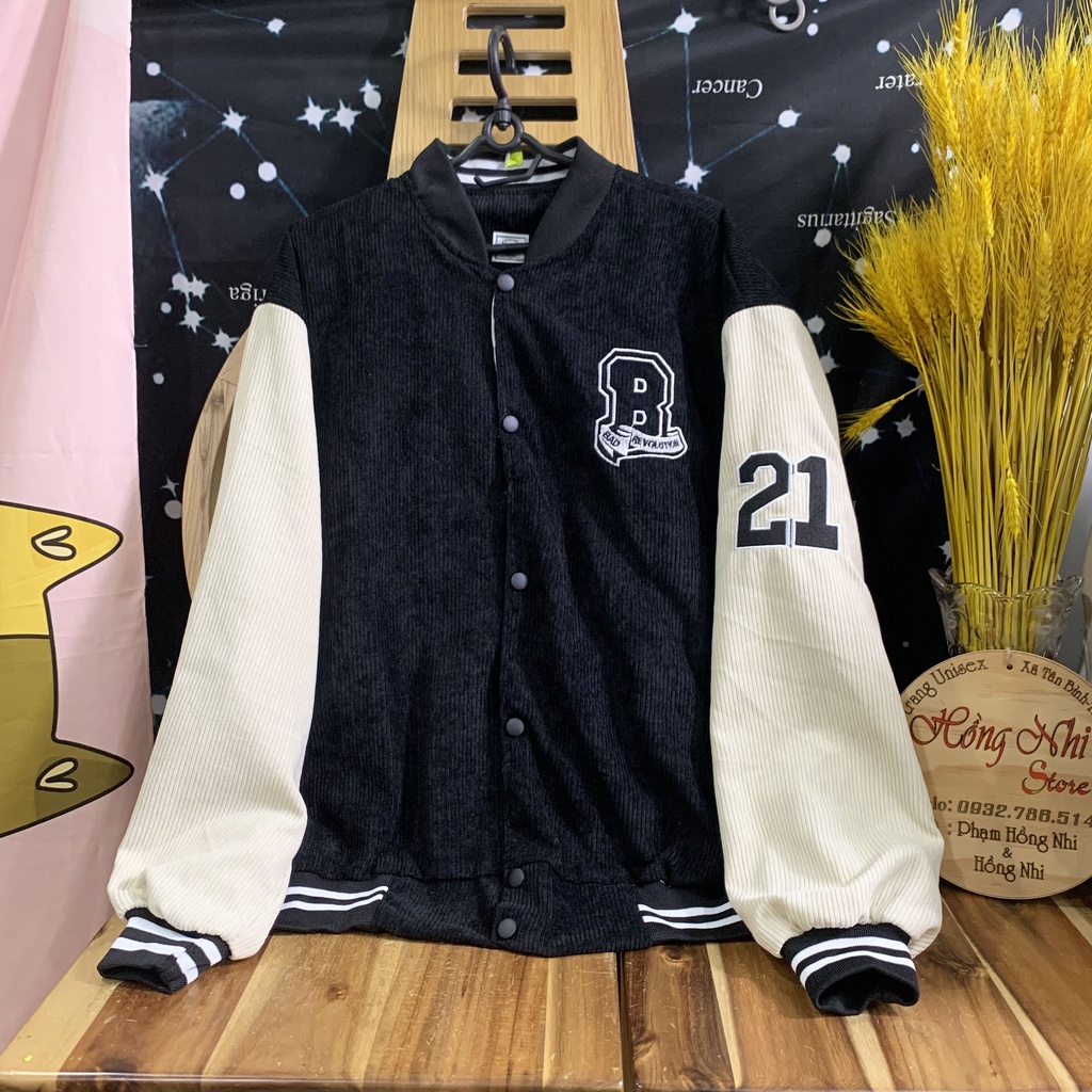 Áo Khoác Bomber Thêu Hình B 21 Chất Nhung Tăm Cao Cấp Ulzzang Unisex Dáng Rộng Nam Nữ