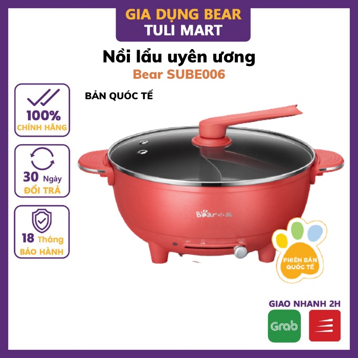 Nồi lẩu điện uyên ương đăng Bear SUBE006 hàng quốc tế 6L thiết kế 2 ngăn tiện lợi công suất mạnh Gia dụng Bear Tuli Mart