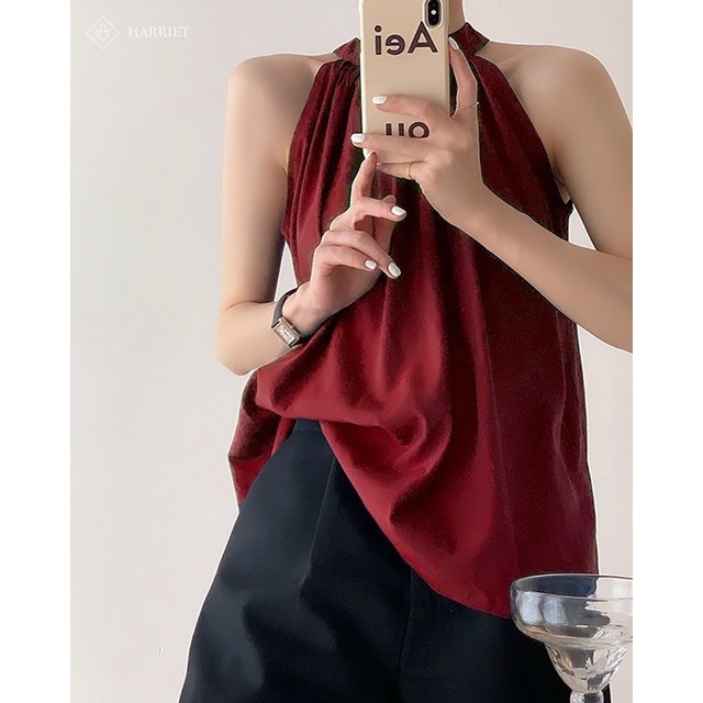Áo cổ yếm màu đỏ đón xuân hàng đẹp có zip sau
