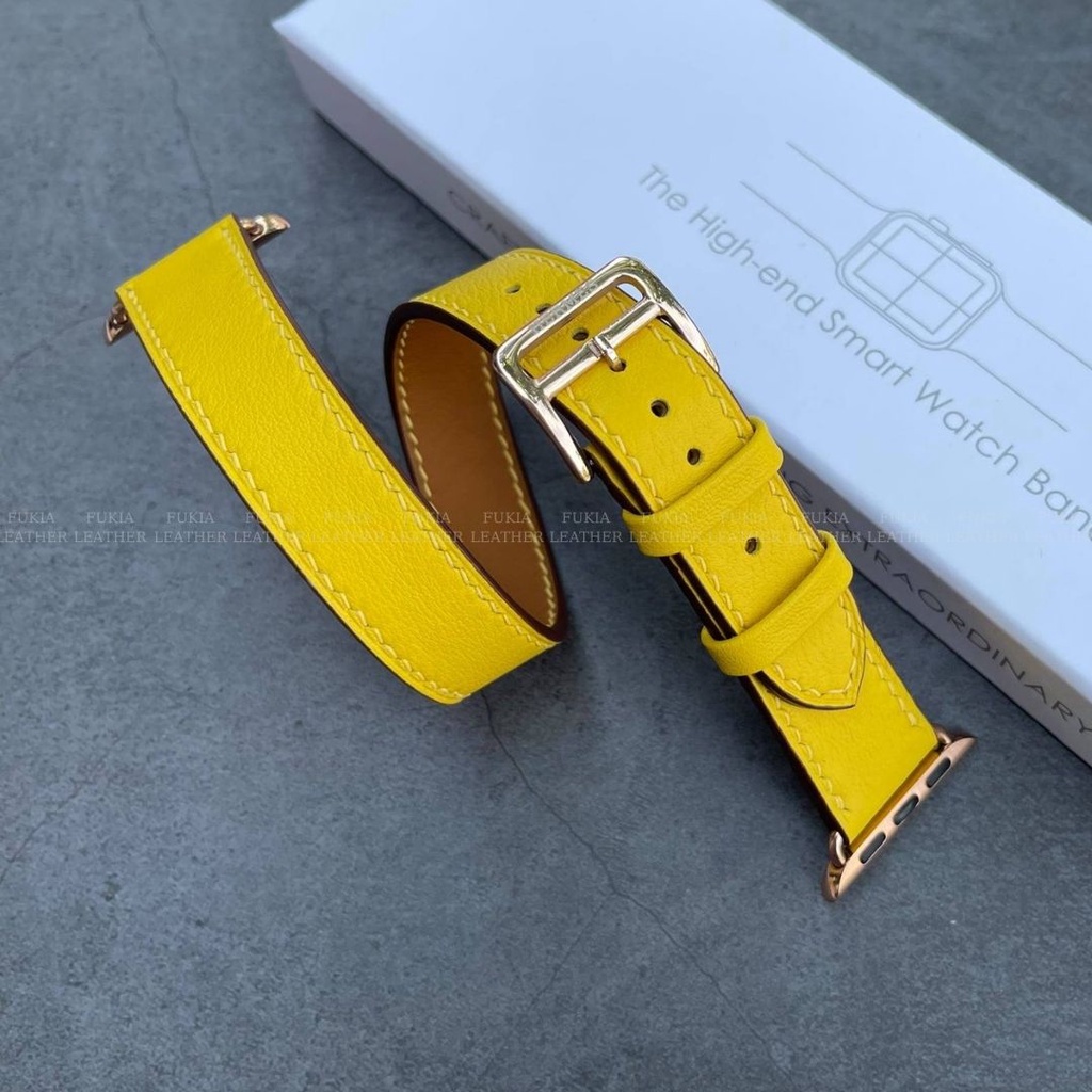 Dây da thủ công Double Tour Swift Vàng dành cho Apple Watch, đồng hồ thông minh, đồng hồ cơ