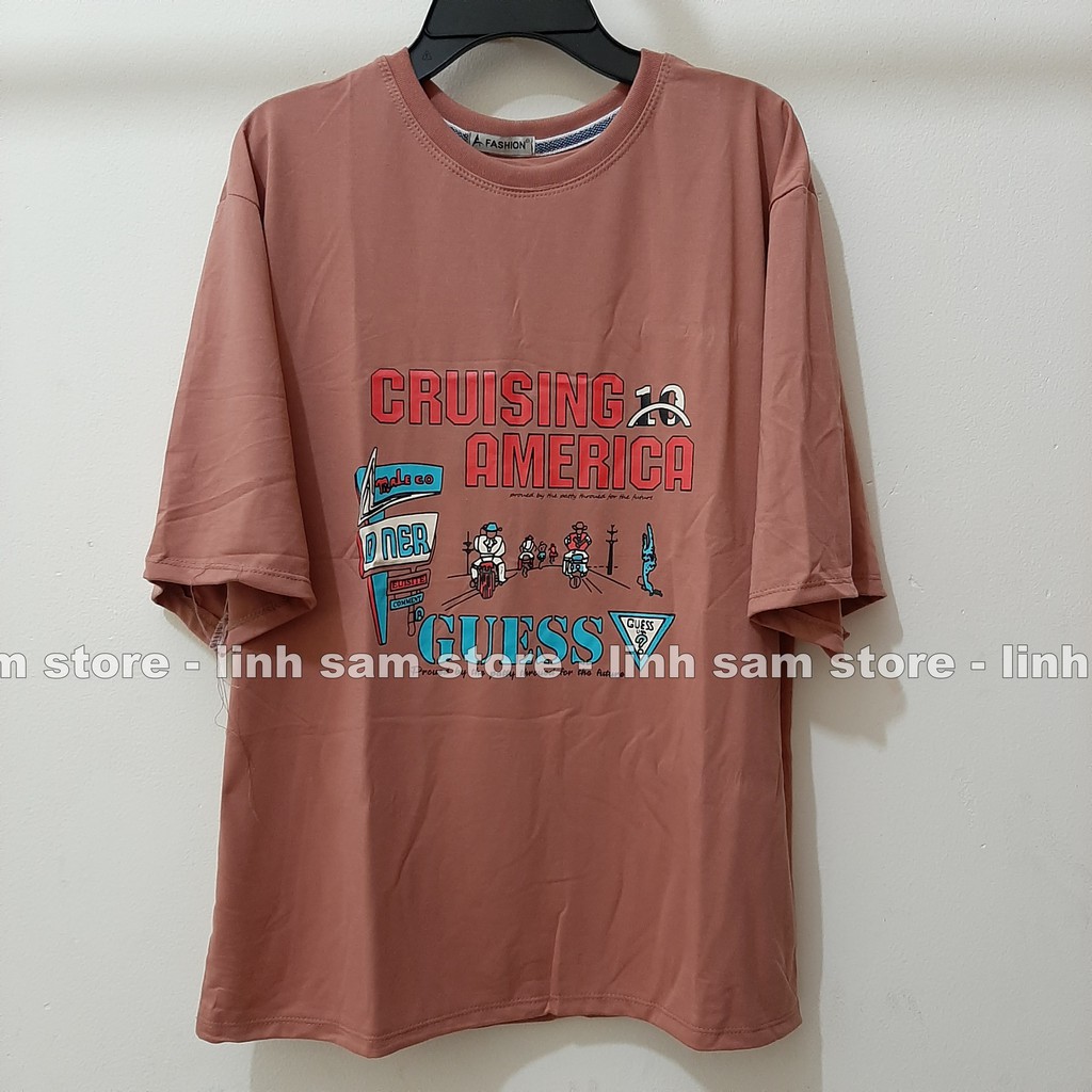 Áo thun tay lỡ nữ freesize phông form rộng Unisex, mặc lớp, nhóm, cặp in chữ Cruise AMERICAN-GUESS màu nâu | BigBuy360 - bigbuy360.vn