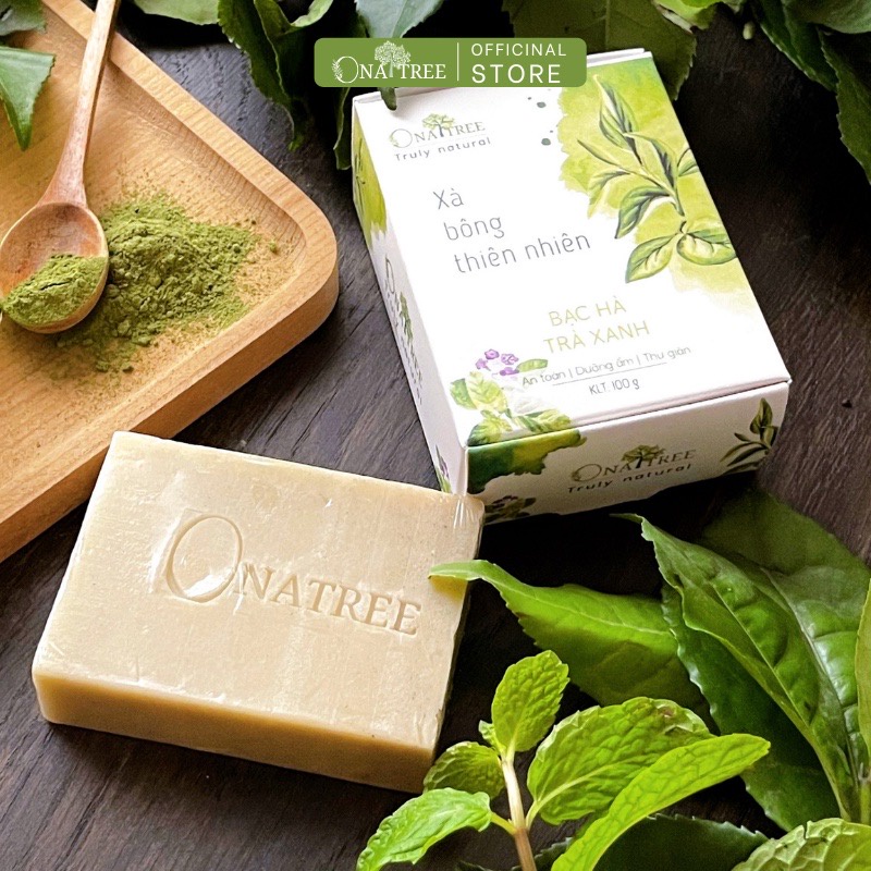 Xà Bông Thiên Nhiên ONATREE Trà Xanh Bạc Hà Dưỡng Ẩm Và Thư Giãn 100g
