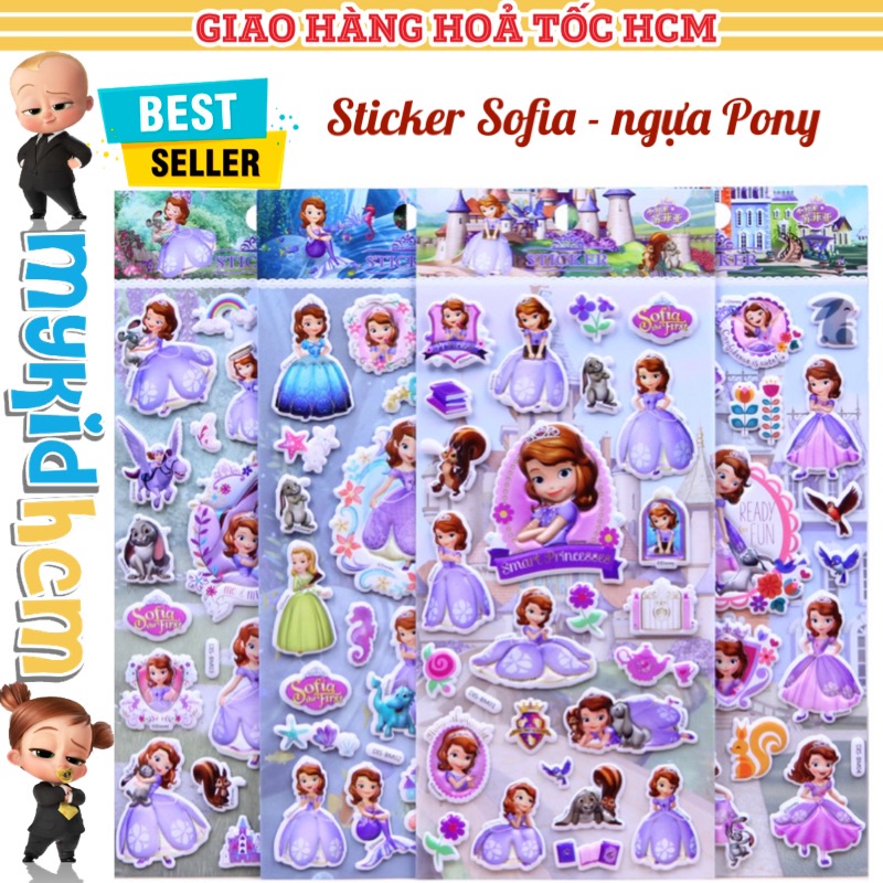 BỘ NHIỀU HÌNH sticker công chúa SOFIA , NGỰA PONY cho bé GÁI hình dán 3D vừa chơi vừa học phát triển trí tuệ