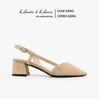 Giày Cao Gót Nữ bAimée & bAmor Da Lộn Mũi Nhọn Quai Cài Đế Vuông Cao Dưới 5cm Công Sở Chính Hãng Đẹp Cao Cấp - MS0018