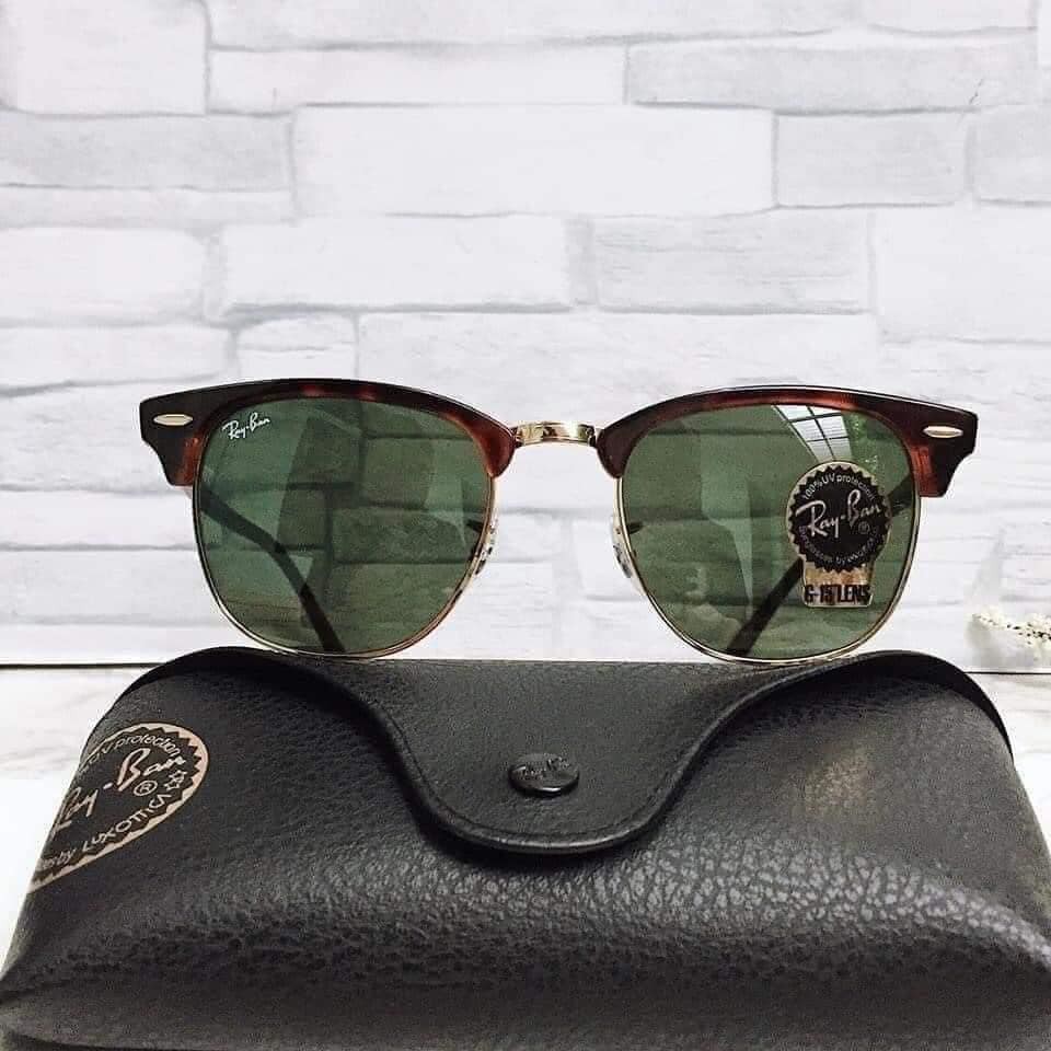 Kính mát Rayban RB3016F W0366 Clubmaster gọng nâu đồi mồi ⚜️Hàng Authentic⚜️