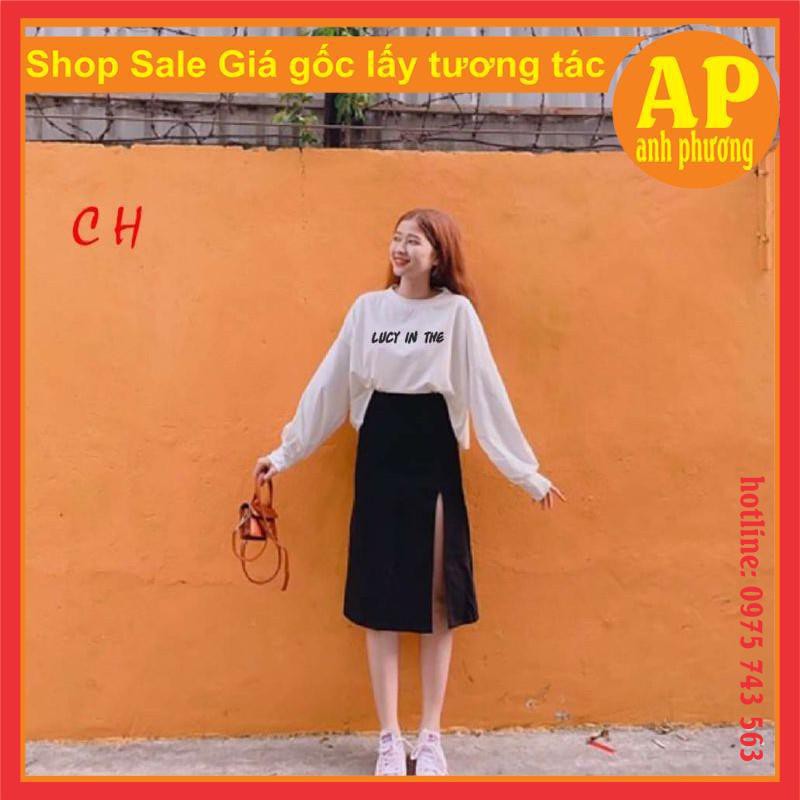 Sét áo lucy + Chân váy xẻ😶áo form thụng dài tay unisex😶áo nam nữ😶chân váy xẻ cá tính😶phong cách thời trang😶 | BigBuy360 - bigbuy360.vn