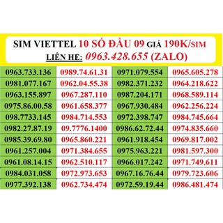 SIM VIETTEL ĐẦU 09 DỄ NHỚ-SỐ CẶP-GÁNH GIÁ 190.000