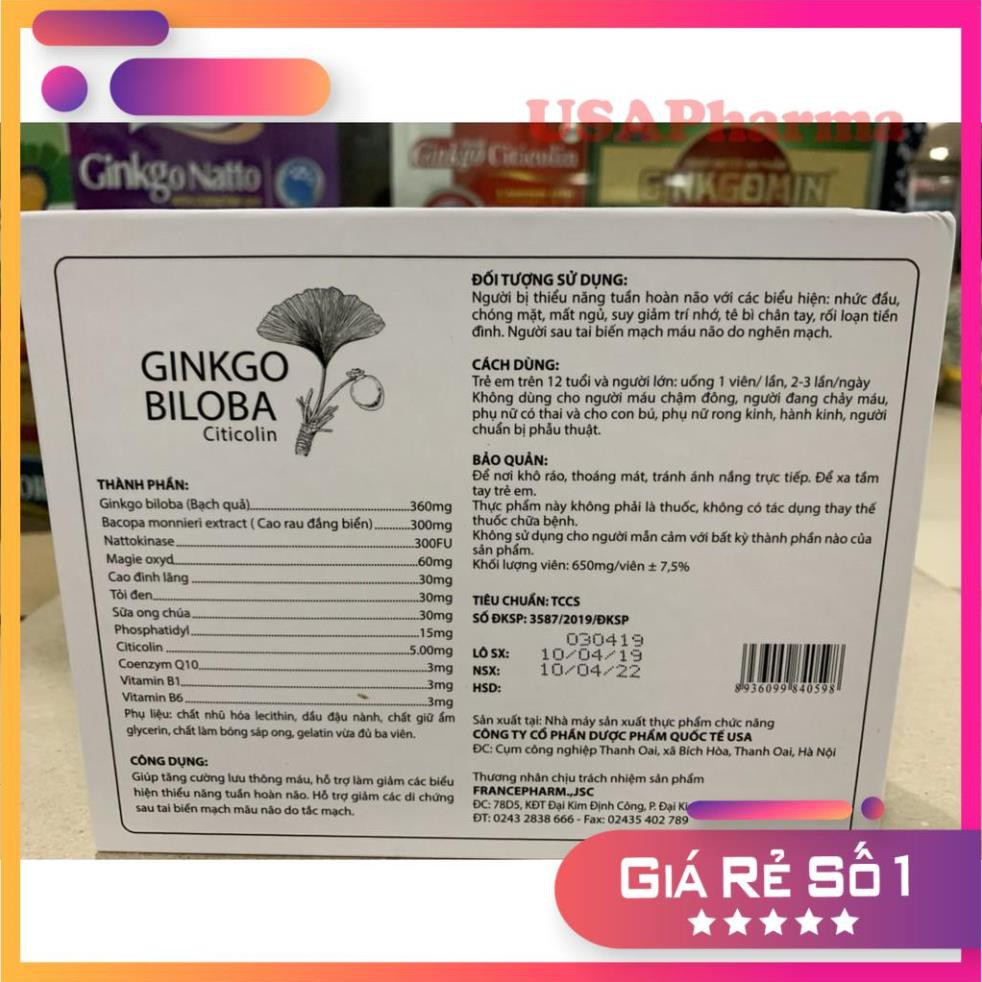 Viên bổ não GINKGO BILOBA 360mg Giúp tăng cường trí nhớ, tập trung trí tuệ - Hộp cứng 100 viên