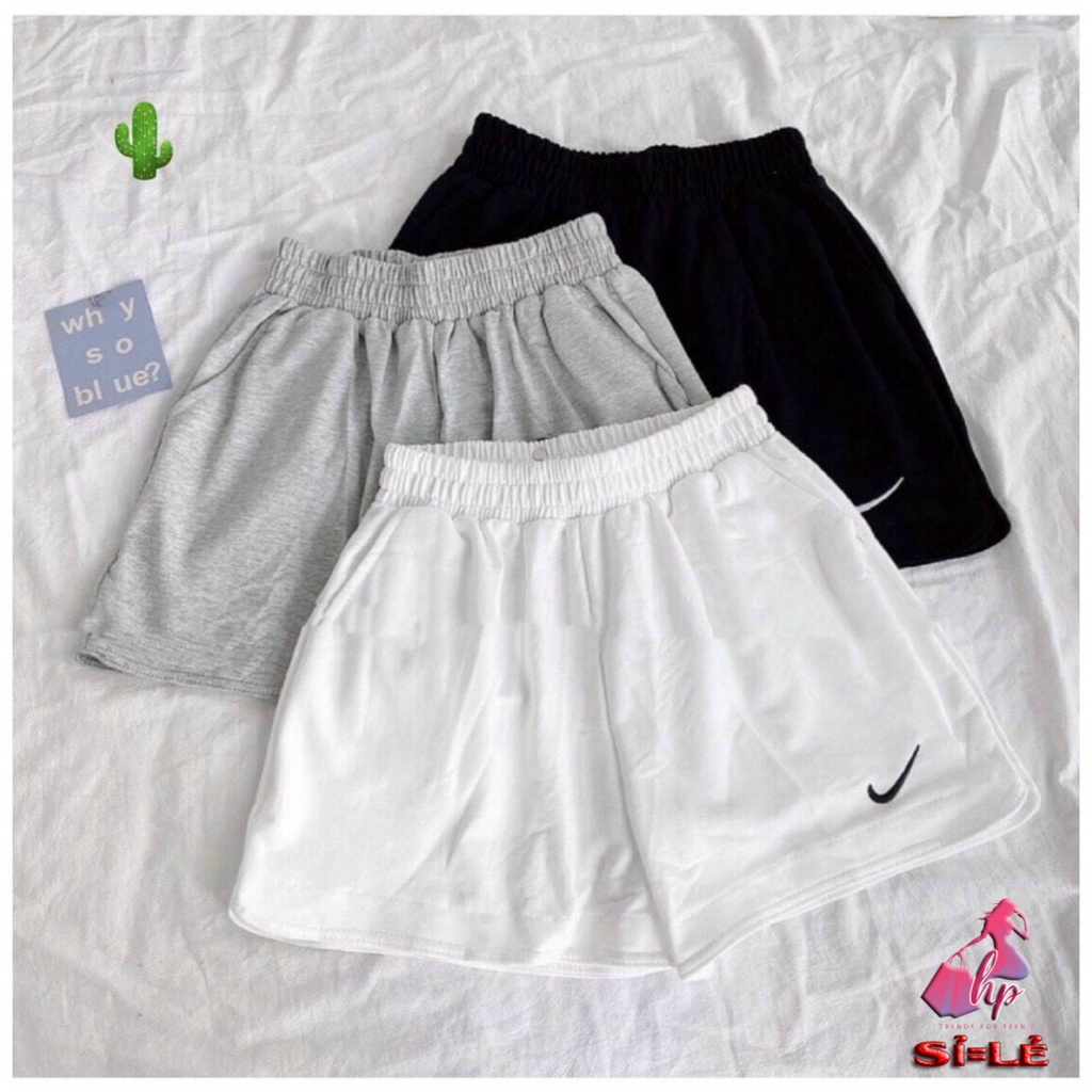 Quần short cotton da cá nữ thêu logo có túi form ngắn thể thao siêu cá tính  -mã VD32..