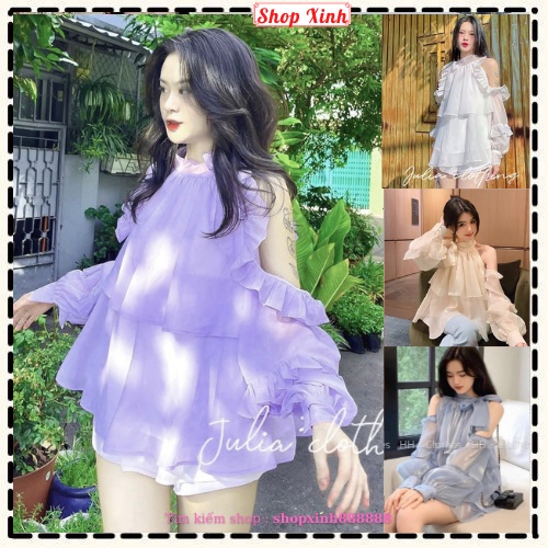 Áo bèo hở vai tay rơi chất tơ ngọc tra.i 𝑴𝒂̂𝒚 𝑺𝒕𝒐𝒓𝒆, Áo bánh bèo trễ vai tay rơi cực xinh