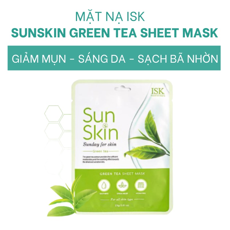 Mặt nạ giảm mụn, sáng da hương trà xanh ISK Sunskin Green Tea Sheet Mask