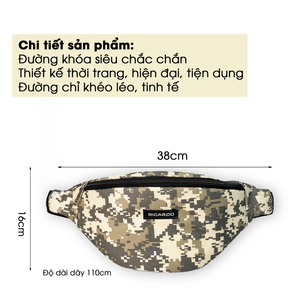 Túi đeo chéo nam nữ camo mini vải Oxford siêu bền chống nước Ricardo, Túi bao tử nhỏ gọn Unisex cao cấp BH 12 tháng