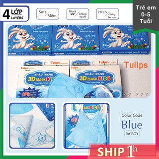 [Khẩu trang em bé] combo 10 khẩu trang y tế 3D kids hiệu Tulips 4 lớp chống bụi PM2.5 hàng nhà máy, ship Now/ grab 1 giờ