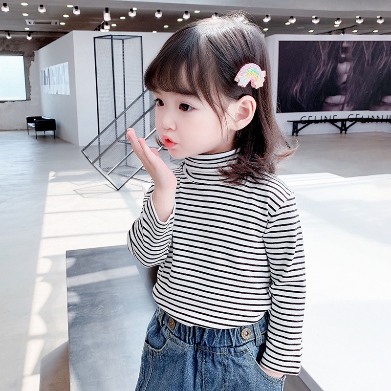 Áo giữ nhiệt cho bé CHIVU'sKID áo giữ nhiệt cổ cao 7 phân cho bé trai bé gái chất cotton len dày dặn họa tiết kẻ sọc