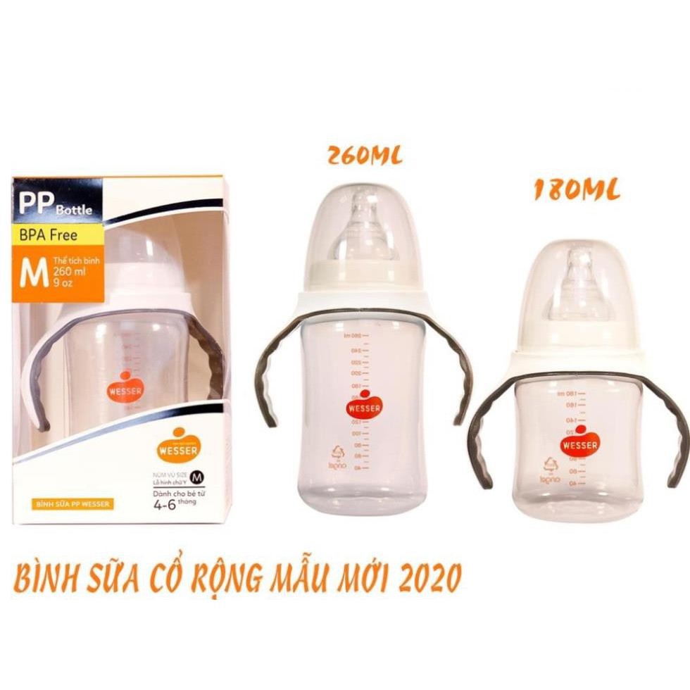 Wesser - Bình sữa nhựa PP cổ rộng có tay cầm(180ml, 260ml)