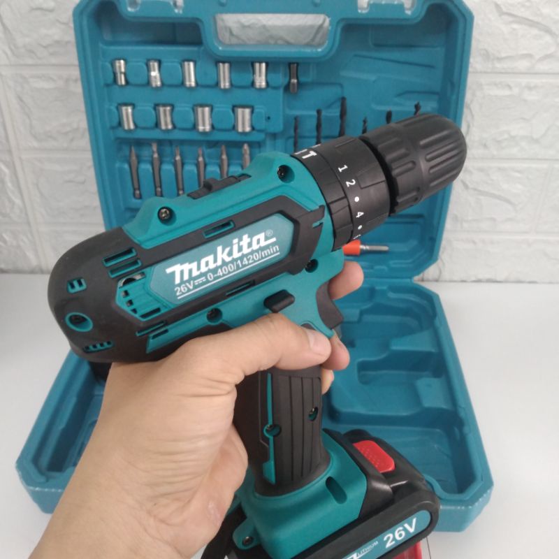 máy khoan pin hãng makita 26V giá rẻ 3 chức năng (có khoan tường)fullbox 24 chi tiết 2 pin bh 12 tháng