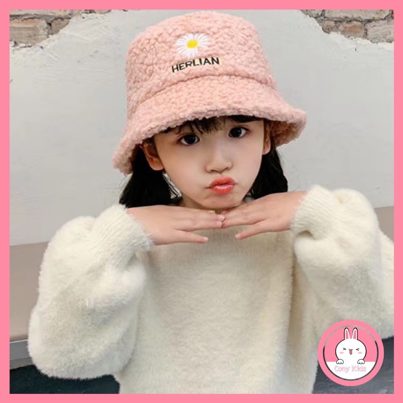 Phụ kiện, mũ - nón Bucket Retro lông cừu, giữ ấm phong cách Hàn Quốc Ulzzang