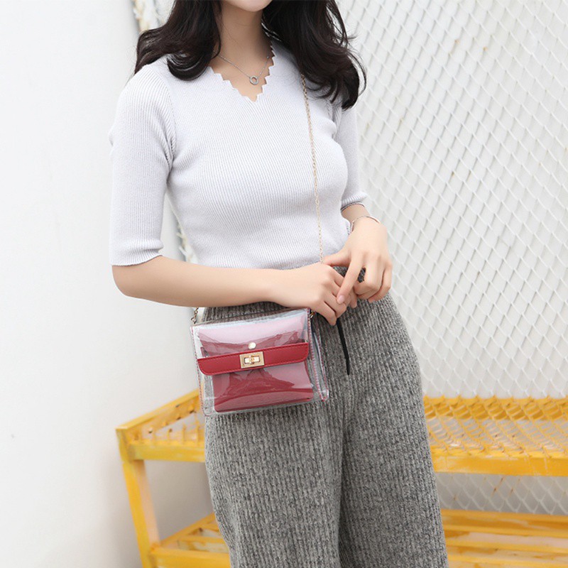 Túi đeo chéo nhựa trong Hàn Quốc thời trang cho nữ