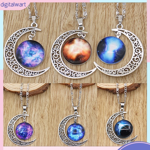 Dây chuyền mặt hình mặt trăng phối đá màu ngân hà thanh lịch cho nữ