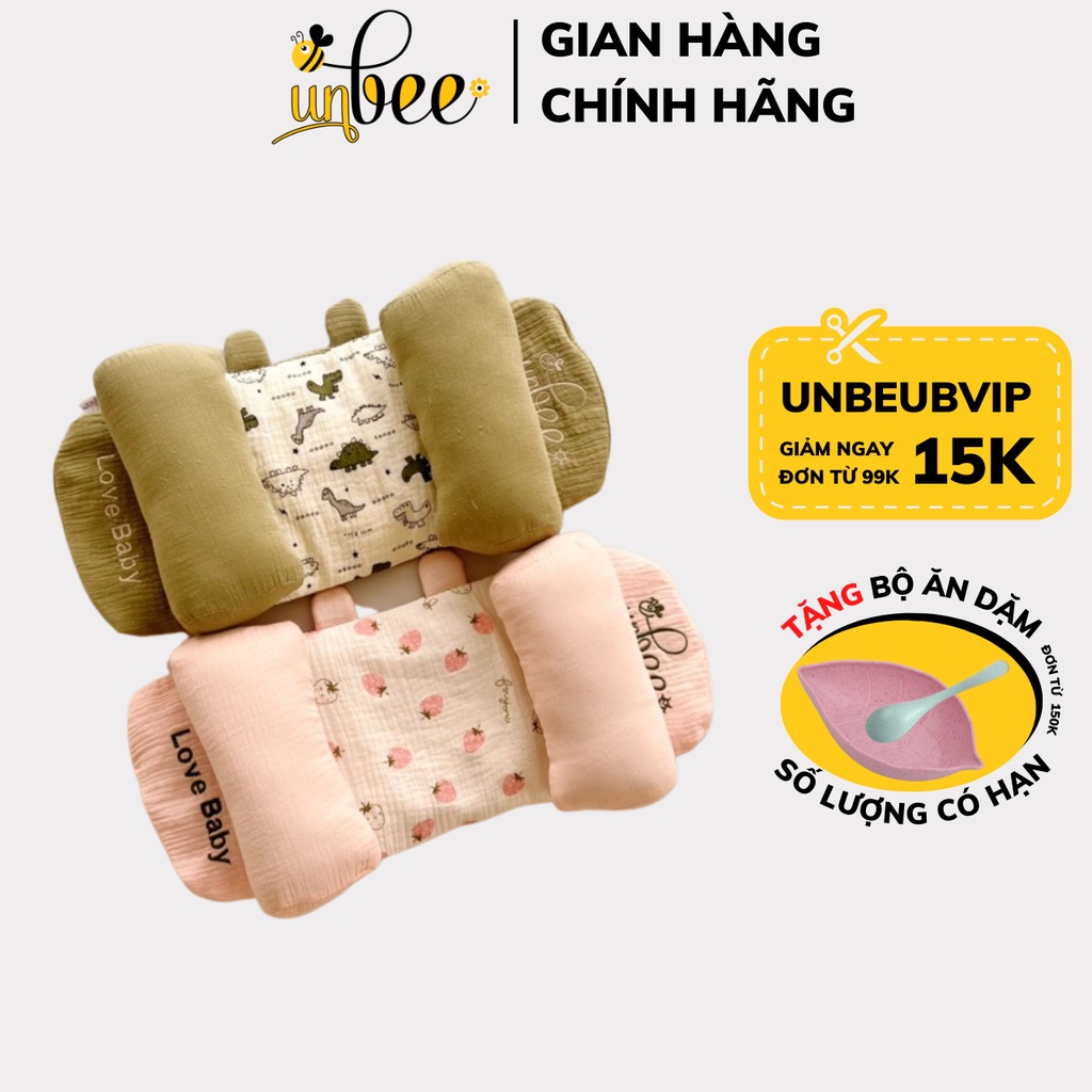Gối Chặn Định Hình Đầu Dáng Tai Gấu Cao Cấp Chất Xô Muslin Hàn Quốc Unbee Cho Bé Sơ Sinh, Chống Méo Đầu, Bẹp Đầu - GC002