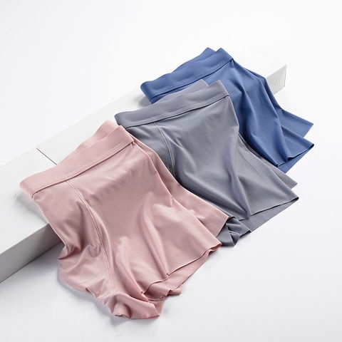Quần lót boxer lưng vừa không đường may bằng lụa lạnh thoáng khí cho nam