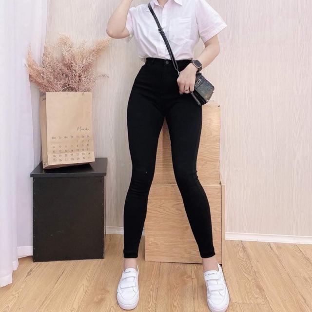 Quần bò cạp cao màu đen- quần jean cạp cao màu đen HOT 2021