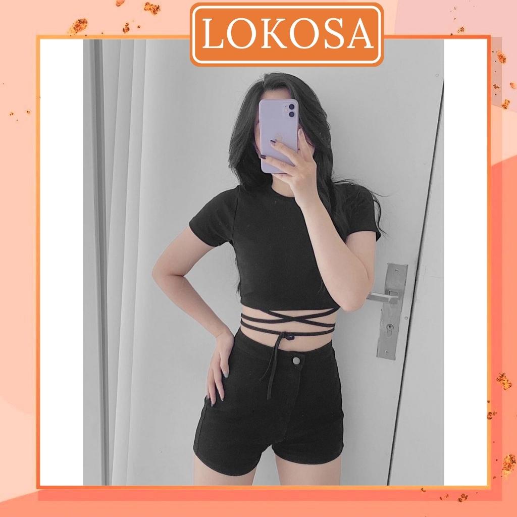 Áo Croptop Kiểu Nữ LOKOSA Croptop Ôm Body Tay Ngắn Sexy Thiết Kế Ulzzang Hàn Quốc Trắng, Đen AO039