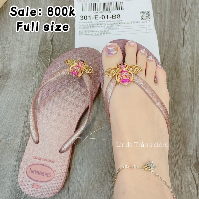 dép HVN nhũ mix charm gucci