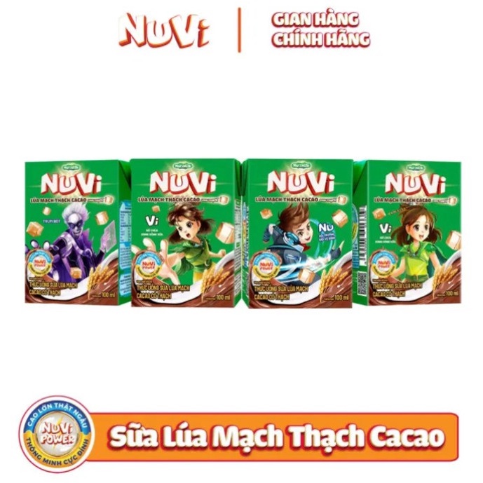 Combo 2 Lốc 4 hộp Nutifood NuVi Thức uống Sữa Lúa mạch Cacao Có Thạch hộp 100ml/hộp