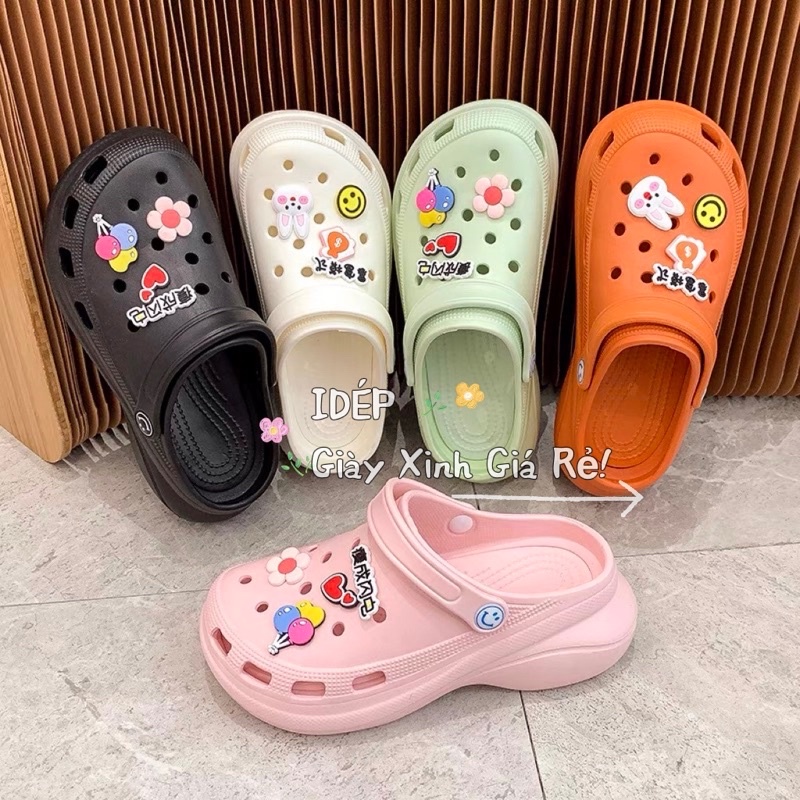 Dép Crocs nữ cao 6cm đúc siêu nhẹ (8 sticker)- Giày sục đi mưa iDÉP (Form nhỏ) - SL035