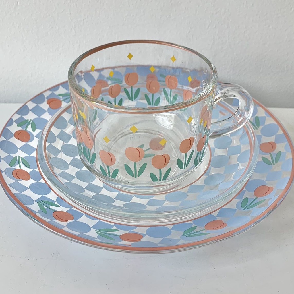 Đĩa Thủy Tinh Tráng Miệng Tráng Miệng Hình Hoa Tulip Phong Cách Hàn Quốc