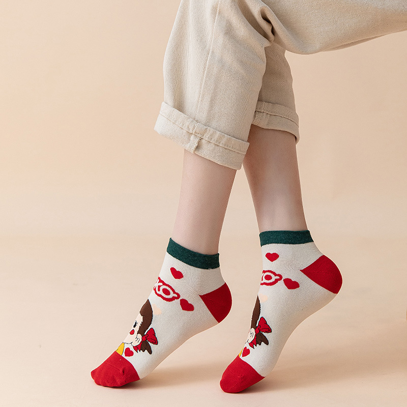 5 Pairs/Set Kawaii Women Ankle Socks Japanese Cartoon Characters Milk Girl Female Cotton Short Socks Colorful Tube Socks