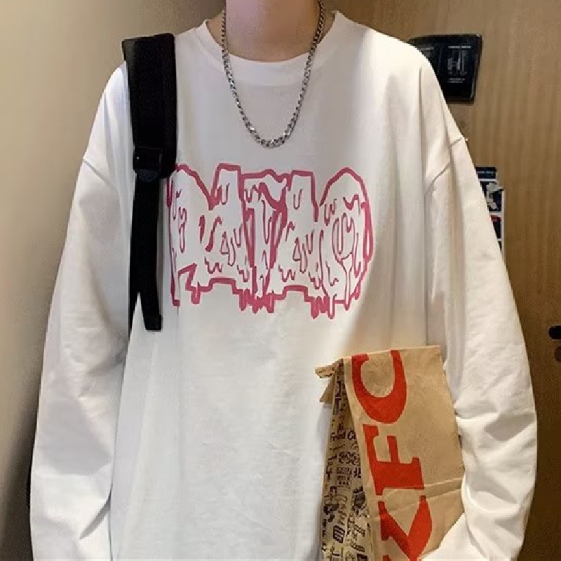 Áo Thun Tay Dài Cổ Tròn Dáng Rộng In Chữ Thoải Mái Thời Trang Cho Nam Size M-5XL