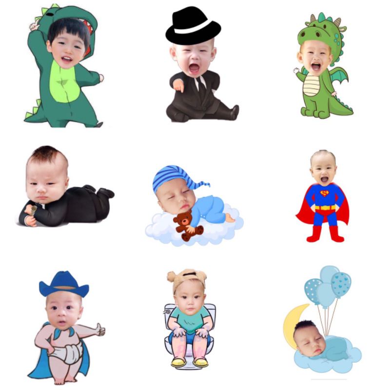 Hình Chibi bé trai trang trí tiệc sinh nhật, thôi nôi cho bé