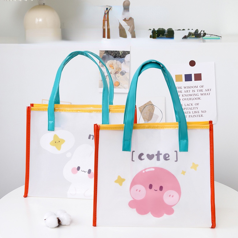 Túi tote Nhựa PVC Trong Suốt Chống Thấm Nước Họa Tiết Hoạt Hình