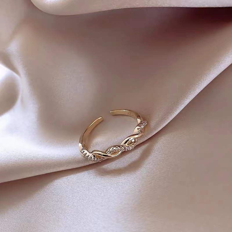 Nhẫn Hở Đính Đá Kim Cương Phong Cách Retro Cá Tính Có Thể Điều Chỉnh