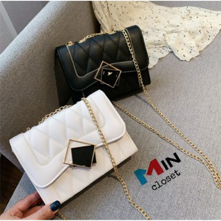 Túi xách nữ giá rẻ mẫu túi khoá gương đen trắng da pu bóng đẹp trần trám sang trọng size 22 PKTT SHOP