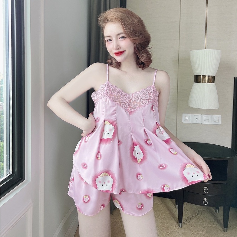 Đồ Bộ Ngủ Nữ Latin Phối Ren Ngực SOJUN Dưới 75Kg