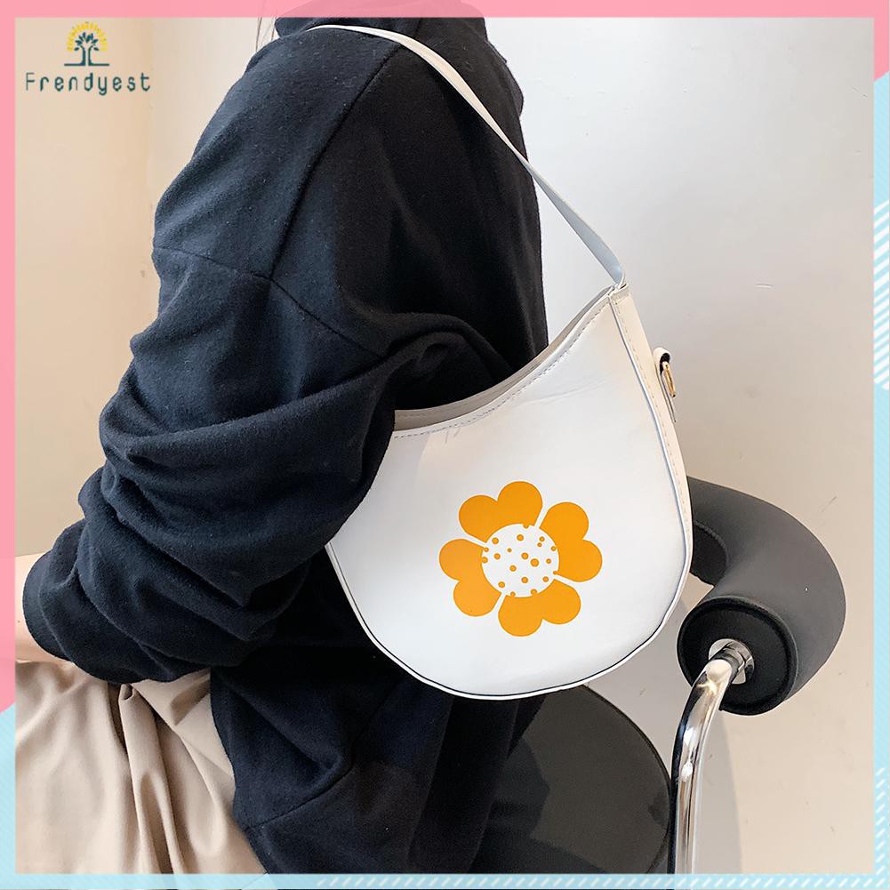 Vintage Women Flower Printing PU Crossbody Bag Casual Ladies Small Handbags