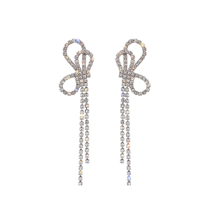 Bông Tai Hình Nơ Đính Đá Lấp Lánh Phong Cách Hàn Quốc Dành Cho Nữ