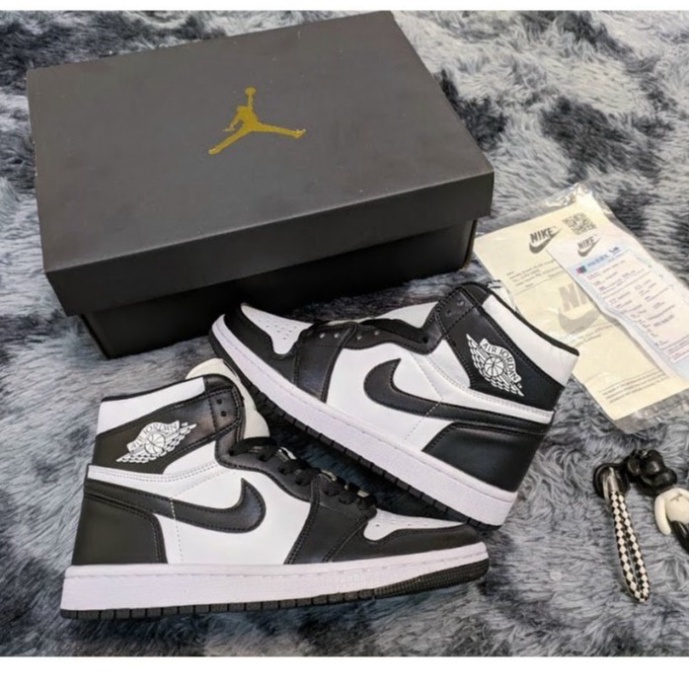 Giày Jordan 1 low panda đen trắng da lộn cổ cao bản cao cấp 1-1 hàng trung full phụ kiện
